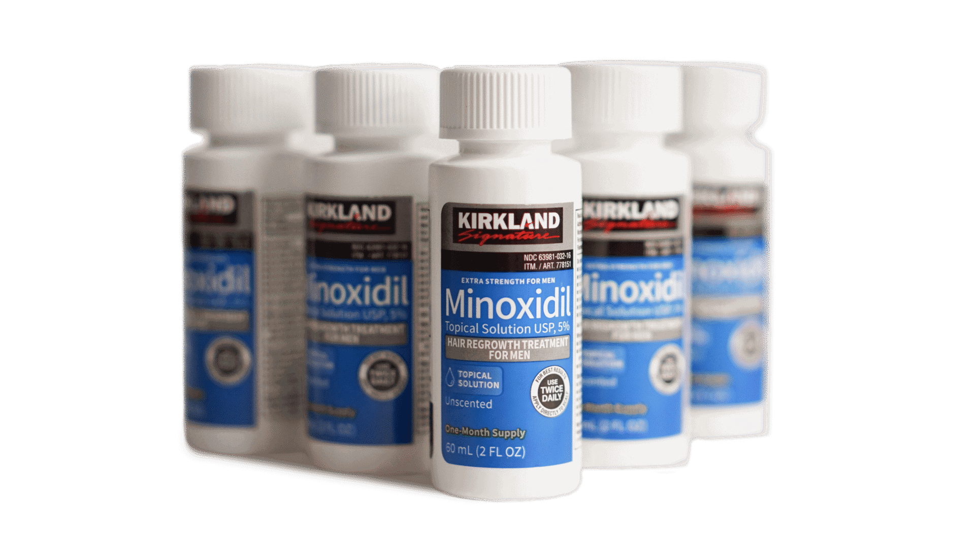 Kirkland Minoxidil 5% для боротьби з випадінням волосся у чоловіків, що стимулює зростання волосся.
