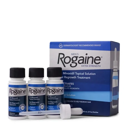 Лосьйон Minoxidil Rogaine 5% — косметичний засіб для підтримки візуальної густоти чоловічого волосся та бороди. 3 флакони по 60 мл та піпетка для догляду за волоссям і бородою